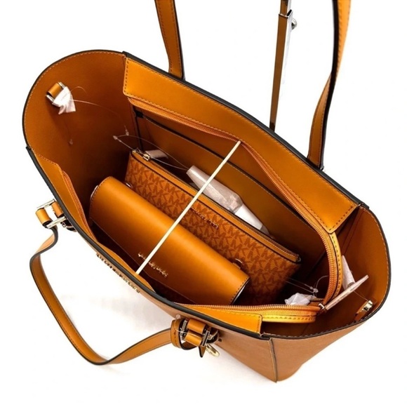 Michael Kors Charlotte LG Tote Bag 3 IN 1 Leather Shoulder Bag Cider - Picture 6 of 14